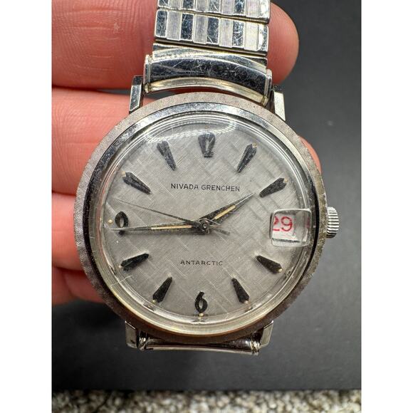 Vintage Croton Nivada Grenchen Antarctic Men's Automatic Date Wristwatch 34mm - Picture 1 of 16